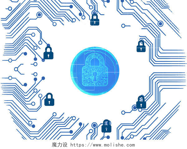 蓝色科技网络安全科技软件安全锁PNG素材